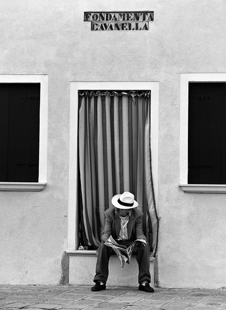 Fondamenta Cavanella Venice black and white street photograph by Francis Keating